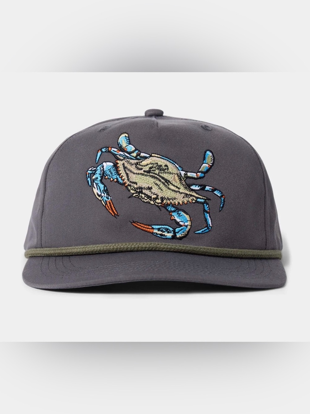Charcoal Rope-Trim Snapback Hat with Embroidered Blue Crab